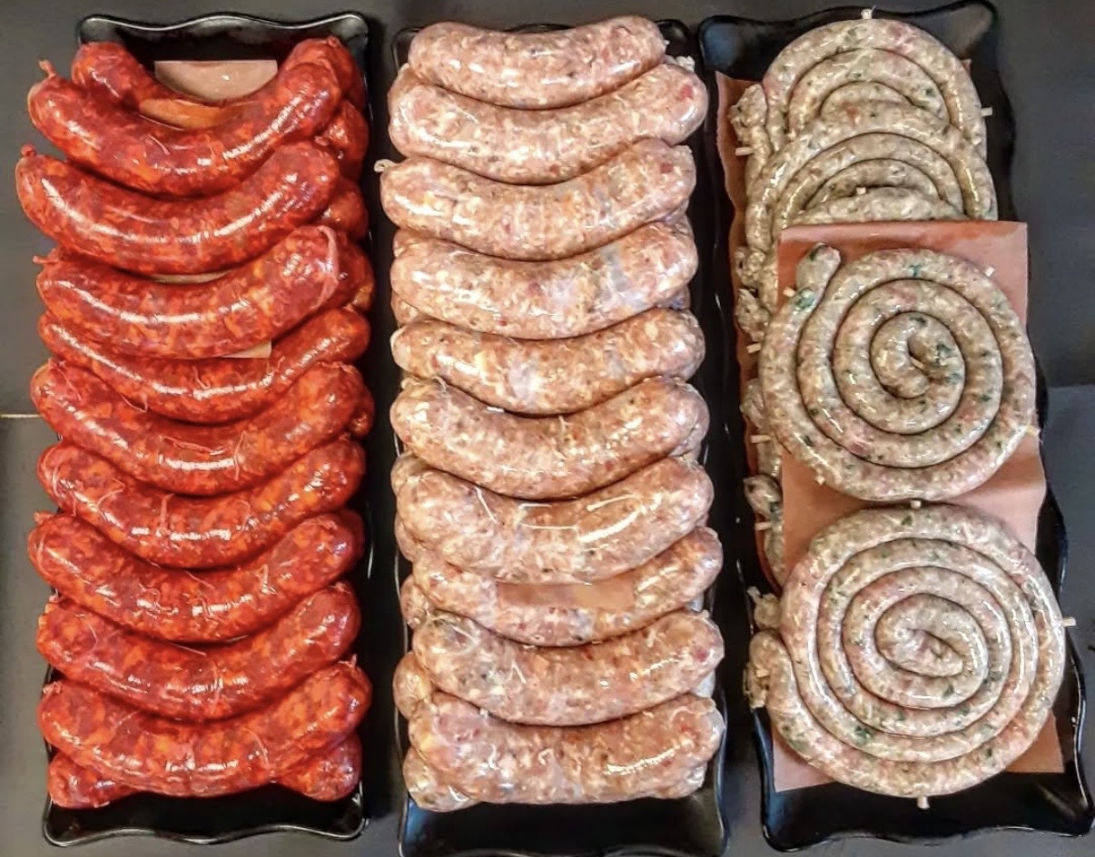House-made fresh sausages in over 150 flavors at Peconic Prime Meats Southampton NY